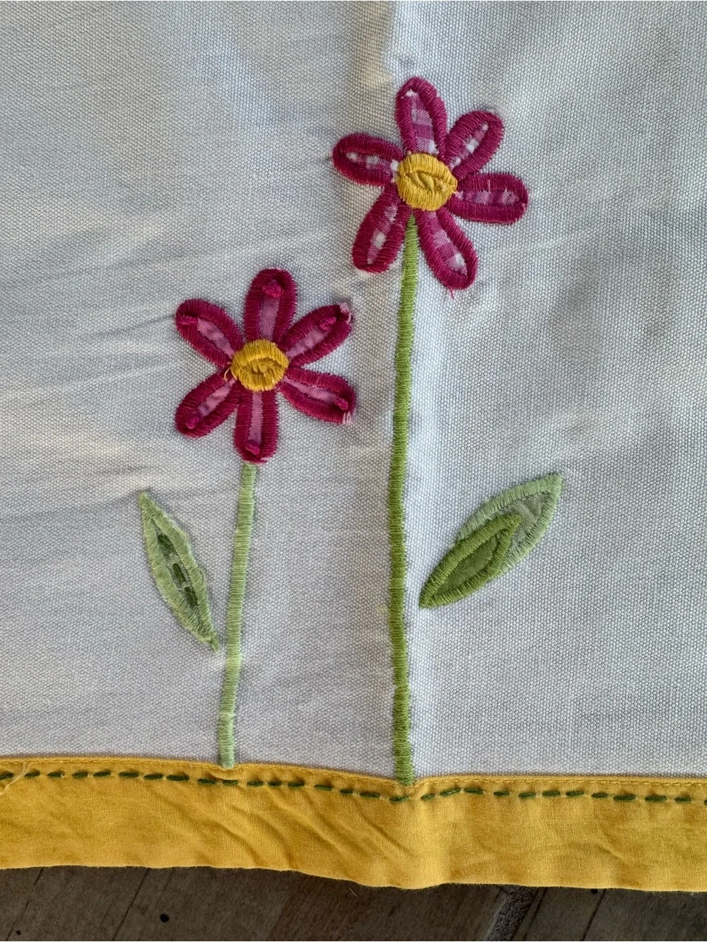 Pottery Barn Kids 2 Curtain Valance Yellow Trim & Embroidered Bugs Butterflies